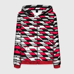 Толстовка 3D на молнии мужская Красные четырёхугольники на белом фоне, цвет: 3D-красный