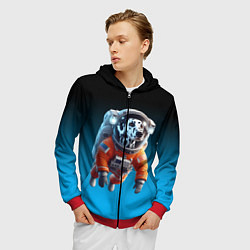 Толстовка 3D на молнии мужская Далматинец космонавт в открытом космосе, цвет: 3D-красный — фото 2