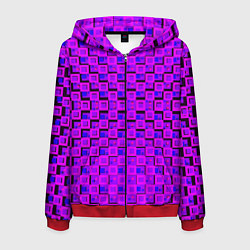 Толстовка 3D на молнии мужская Фиолетовые квадраты на чёрном фоне, цвет: 3D-красный