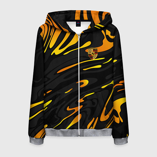 Мужская толстовка на молнии Porsche - Желтые разводы / 3D-Меланж – фото 1