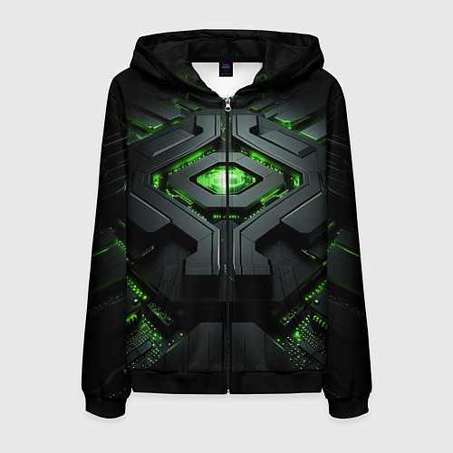 Мужская толстовка на молнии Объемная абстрактная яркая зеленая фигура на черно / 3D-Черный – фото 1