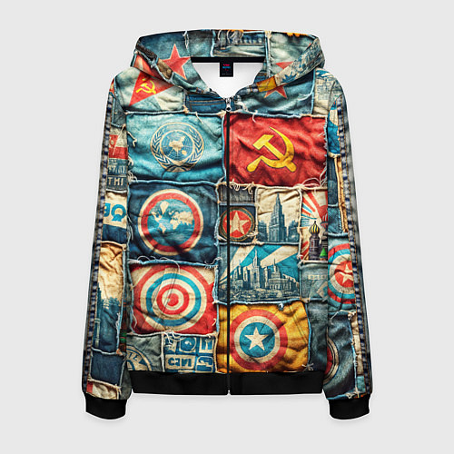 Мужская толстовка на молнии Пэчворк джинсы в СССР / 3D-Черный – фото 1