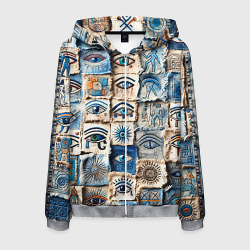 Мужская толстовка на молнии Глаза на пэчворк дениме / 3D-Меланж – фото 1