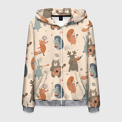 Толстовка 3D на молнии мужская Животные с инструментами, цвет: 3D-меланж