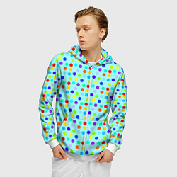 Толстовка 3D на молнии мужская Яркий паттерн в горошек, цвет: 3D-белый — фото 2