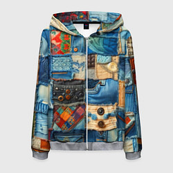 Толстовка 3D на молнии мужская Vanguard denim patchwork - ai art, цвет: 3D-меланж