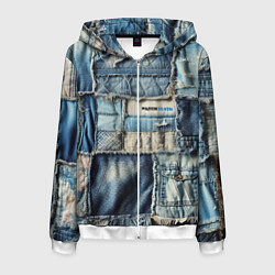 Толстовка 3D на молнии мужская Patchwork denim - vogue, цвет: 3D-белый