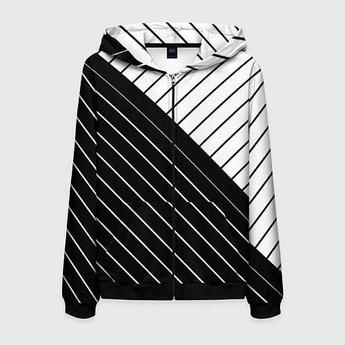 Мужская толстовка на молнии Чёрно-белый косые линии / 3D-Черный – фото 1