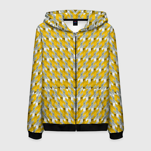 Мужская толстовка на молнии Жёлто-белый паттерн / 3D-Черный – фото 1