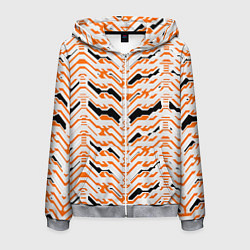 Мужская толстовка на молнии Агрессивный бело-оранжевый паттерн