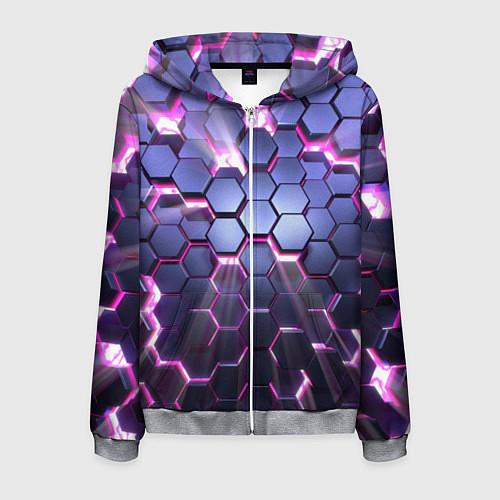 Мужская толстовка на молнии Плиты с сиреневым неоновым свечением / 3D-Меланж – фото 1