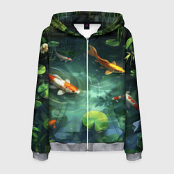 Толстовка 3D на молнии мужская Рыбки Кои плавают в пруду, цвет: 3D-меланж