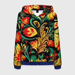 Толстовка 3D на молнии мужская Хохлома акварель, цвет: 3D-синий