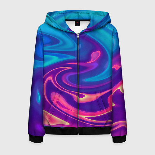 Мужская толстовка на молнии Неоновый градиент синий и оранжевый / 3D-Черный – фото 1