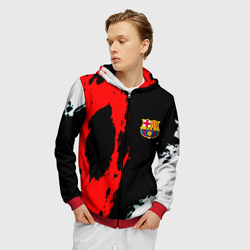 Мужская толстовка на молнии Barcelona fc краски спорт / 3D-Красный – фото 3