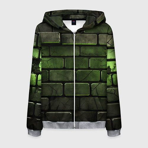 Мужская толстовка на молнии Зеленые неоновые кирпичи / 3D-Меланж – фото 1