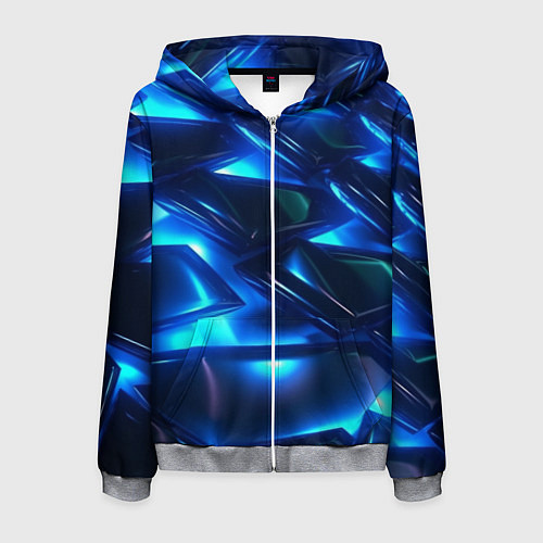 Мужская толстовка на молнии Синие абстрактные неоновые плиты / 3D-Меланж – фото 1