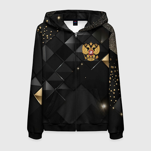 Мужская толстовка на молнии Золотой герб России на черно-золотой текстуре / 3D-Черный – фото 1