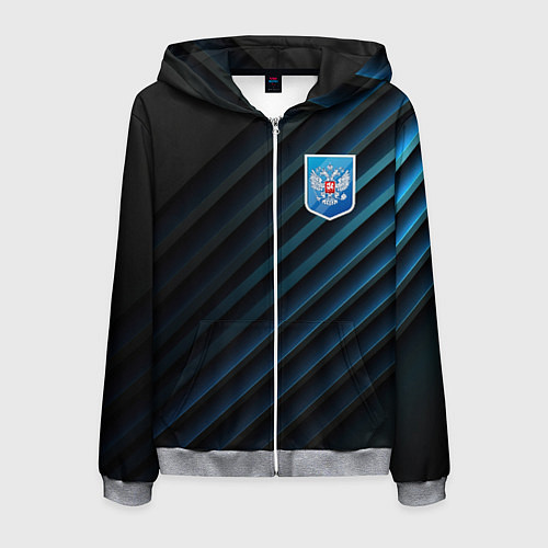 Мужская толстовка на молнии Синяя абстракция и герб России / 3D-Меланж – фото 1