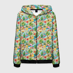 Толстовка 3D на молнии мужская Летнее настроение паттерн, цвет: 3D-черный