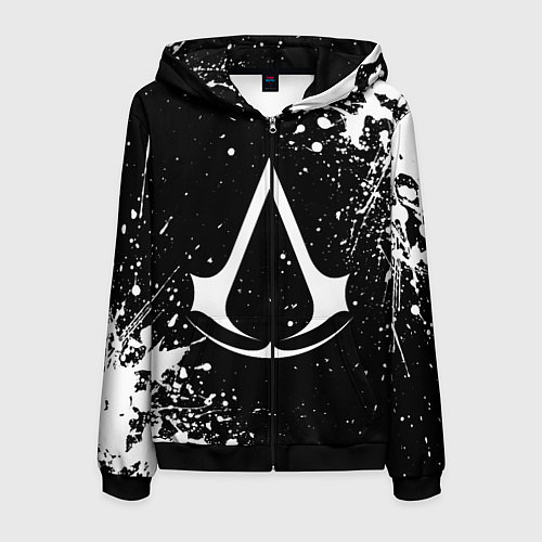 Мужская толстовка на молнии White logo of assasin / 3D-Черный – фото 1