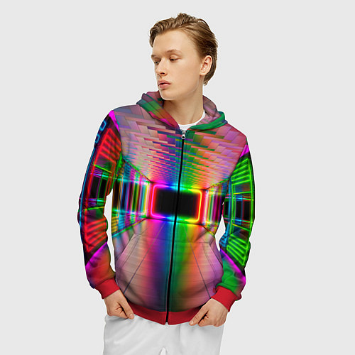 Мужская толстовка на молнии Светящаяся неоновая галерея / 3D-Красный – фото 3