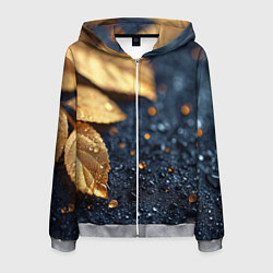 Толстовка 3D на молнии мужская Золотые листья на темном фоне, цвет: 3D-меланж