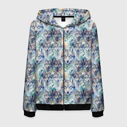 Толстовка 3D на молнии мужская Паттерн из волков, цвет: 3D-черный