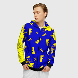 Толстовка 3D на молнии мужская Fortnite краски неон, цвет: 3D-черный — фото 2