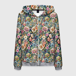 Толстовка 3D на молнии мужская Бабочки и цветы летнее сочетание, цвет: 3D-меланж