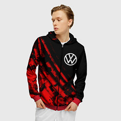 Толстовка 3D на молнии мужская Volkswagen sport grunge, цвет: 3D-красный — фото 2