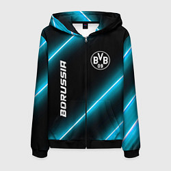 Толстовка 3D на молнии мужская Borussia неоновые лампы, цвет: 3D-черный