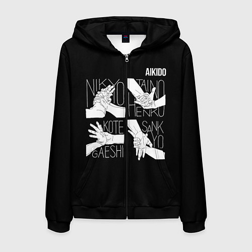 Мужская толстовка на молнии Айкидо - техника захвата кисти руки / 3D-Черный – фото 1
