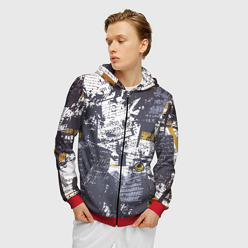 Мужская толстовка на молнии Газетная страничка / 3D-Красный – фото 3