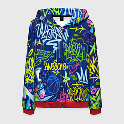 Толстовка 3D на молнии мужская Урбанизм и граффити, цвет: 3D-красный