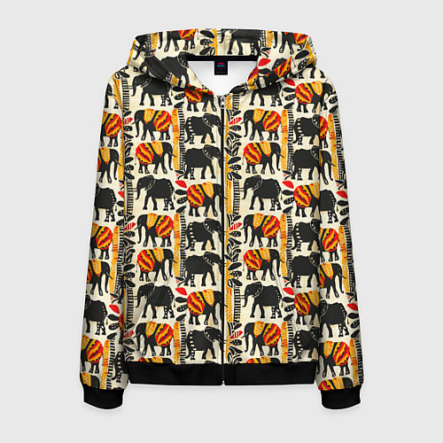 Мужская толстовка на молнии Африканские узор слон / 3D-Черный – фото 1