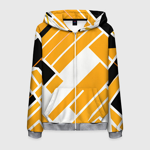 Мужская толстовка на молнии Жёлтые широкие линии на белом фоне / 3D-Меланж – фото 1