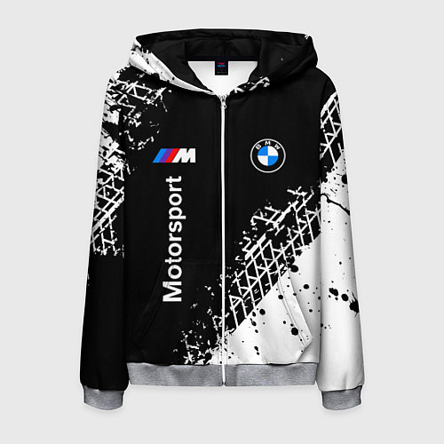 Мужская толстовка на молнии БМВ: следы от шин / 3D-Меланж – фото 1