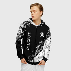 Толстовка 3D на молнии мужская Пежо: следы от шин, цвет: 3D-черный — фото 2