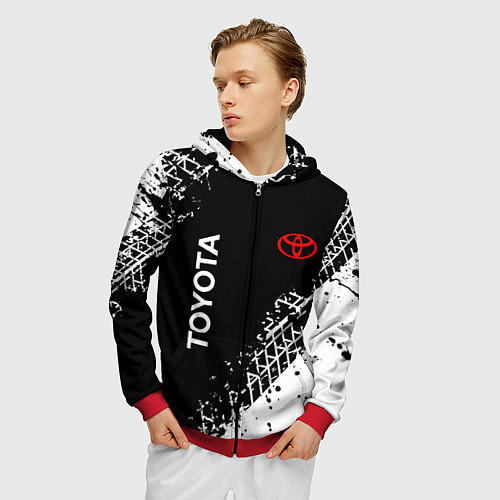 Мужская толстовка на молнии Тойота: следы от шин / 3D-Красный – фото 3