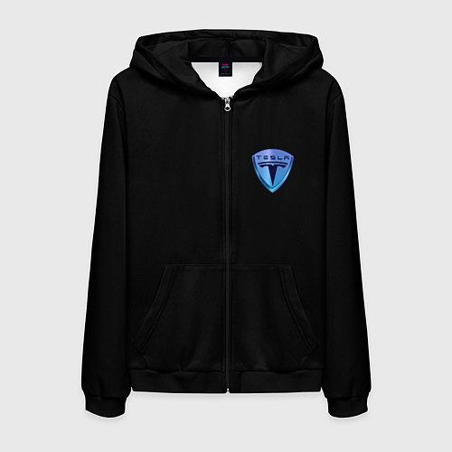 Мужская толстовка на молнии Tesla logo neon / 3D-Черный – фото 1