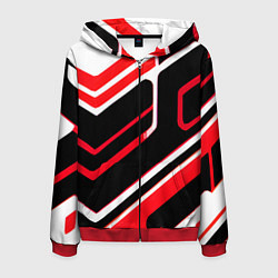 Мужская толстовка на молнии Бело-красные линии на чёрном фоне