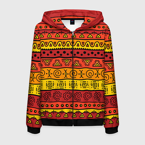 Мужская толстовка на молнии Африканские этнический орнамент / 3D-Черный – фото 1