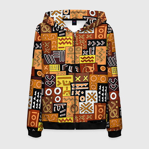 Мужская толстовка на молнии Африканские этнический коллаж / 3D-Черный – фото 1