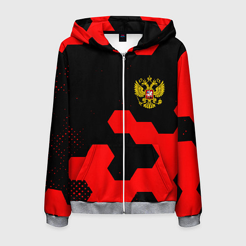 Мужская толстовка на молнии Герб РФ спортивный стиль соты / 3D-Меланж – фото 1