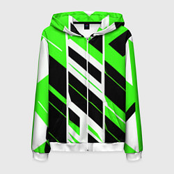 Толстовка 3D на молнии мужская Black and green stripes on a white background, цвет: 3D-белый