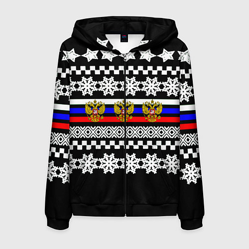 Мужская толстовка на молнии Rusiia winter pattern / 3D-Черный – фото 1