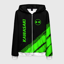 Толстовка 3D на молнии мужская Kawasaki - logo, цвет: 3D-белый