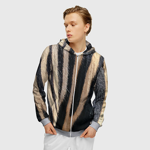 Мужская толстовка на молнии Мех зебры / 3D-Меланж – фото 3