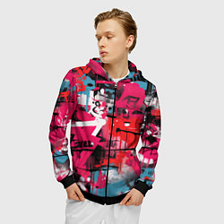 Толстовка 3D на молнии мужская Красное граффити, цвет: 3D-черный — фото 2